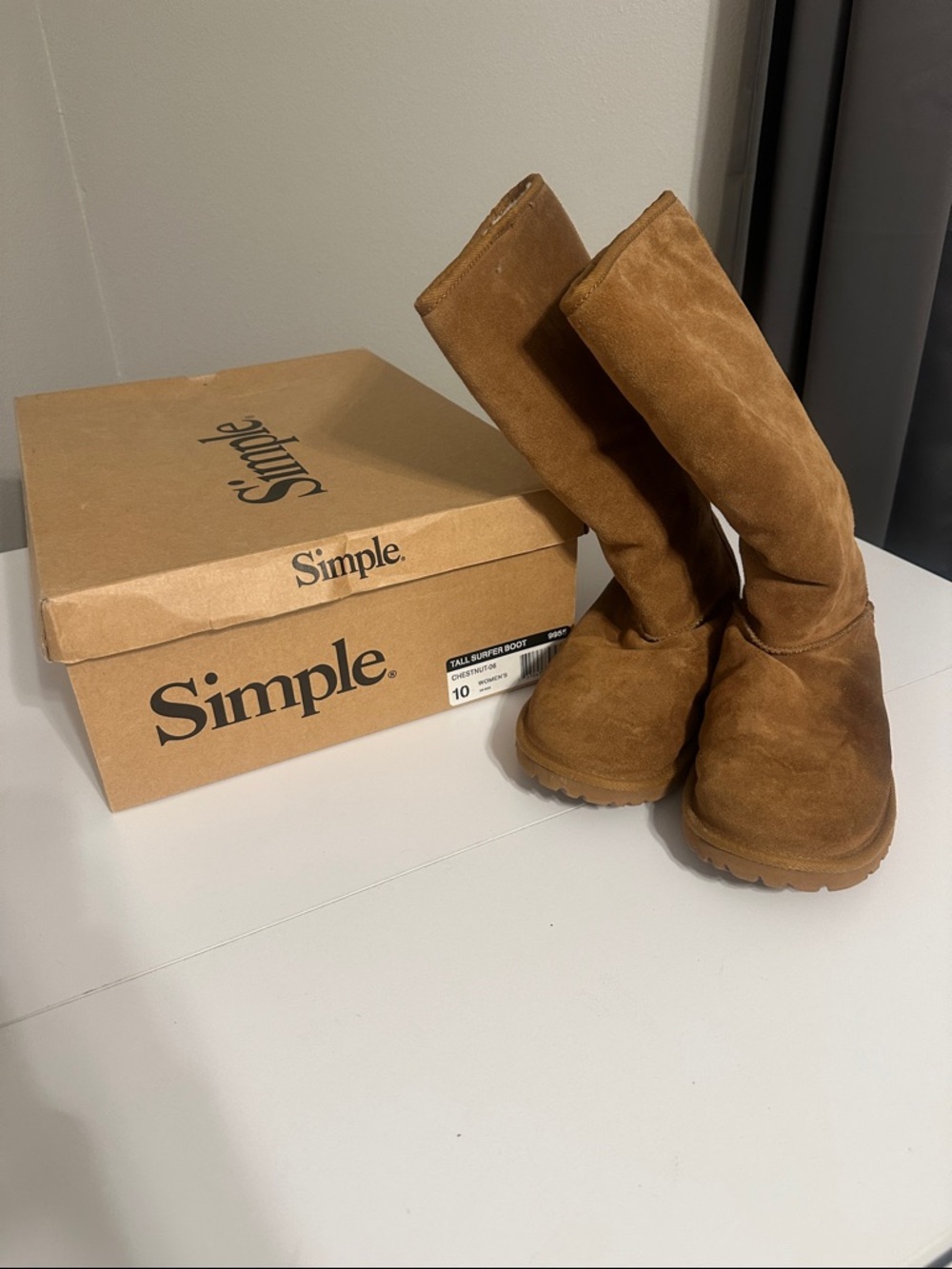 Simple Suede Knee Boots - Chestnut
